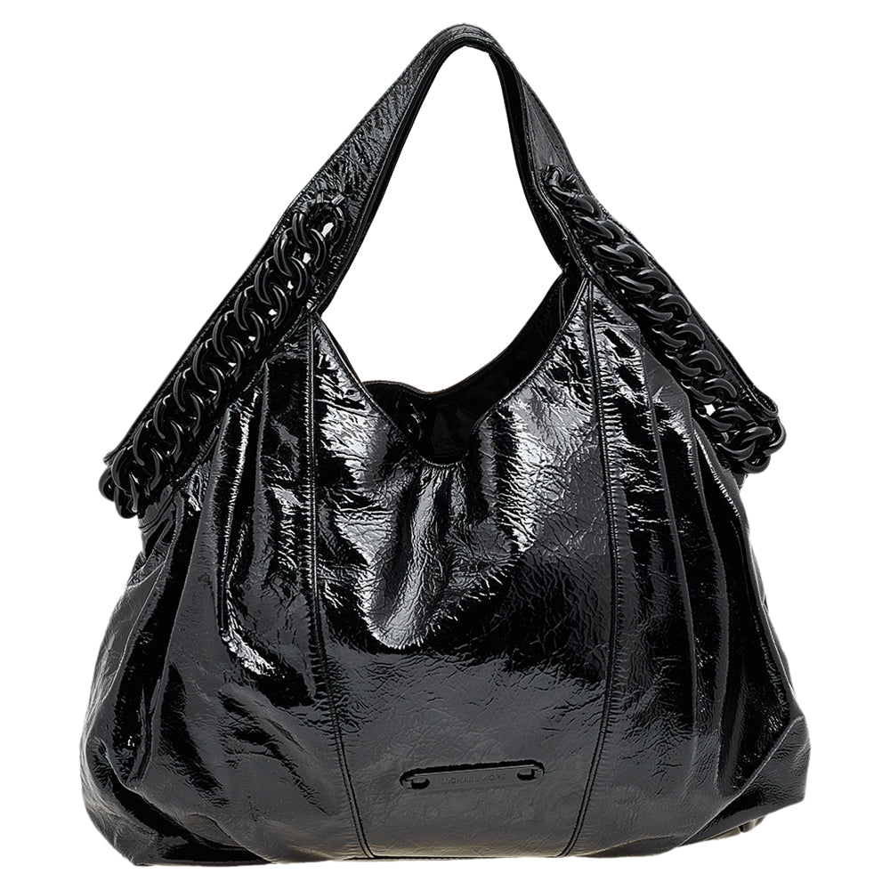 Michael Kors Black Patent Leather Chain Hobo