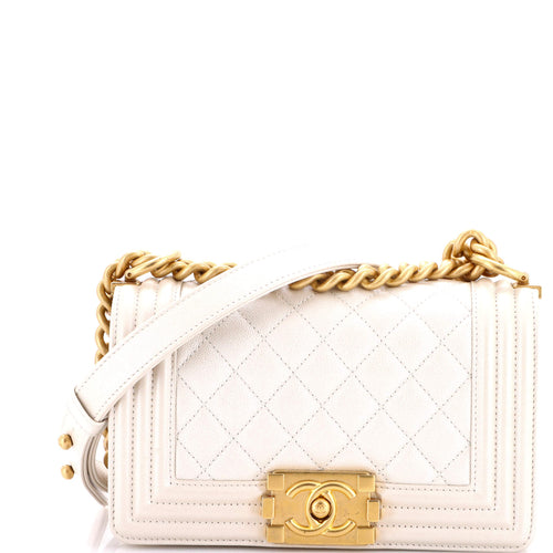 CHANEL Boy Flap Bag Quilted Iridescent Caviar Small