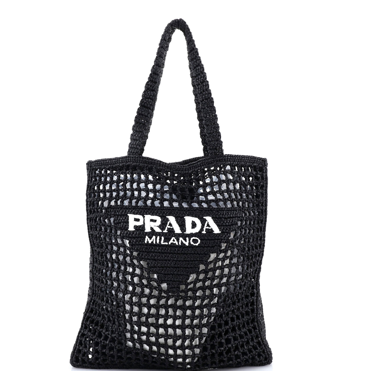 Prada PRADA Triangle Logo Open Tote Raffia