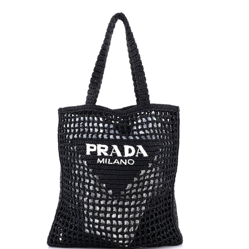 PRADA Triangle Logo Open Tote Raffia