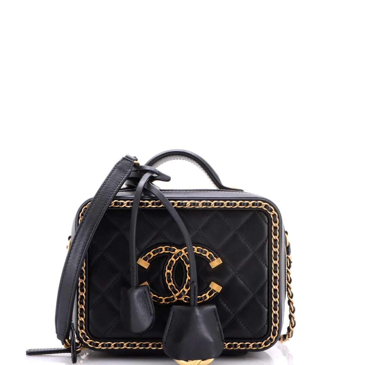 Chanel CHANEL Filigree Vanity Case Quilted Goatskin with Chain Detail Small