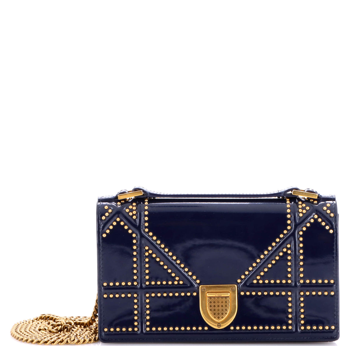 Christian Dior Diorama Chain Flap Clutch Studded Patent