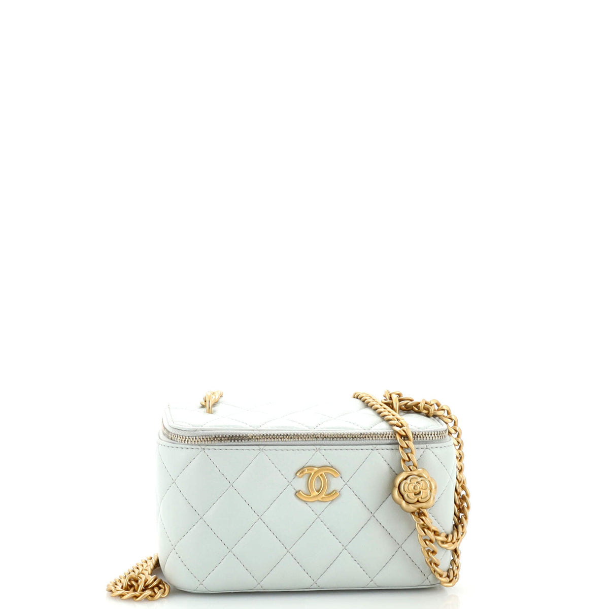 Chanel CHANEL Sweet Camellia Vanity Case with Chain Quilted Lambskin Small