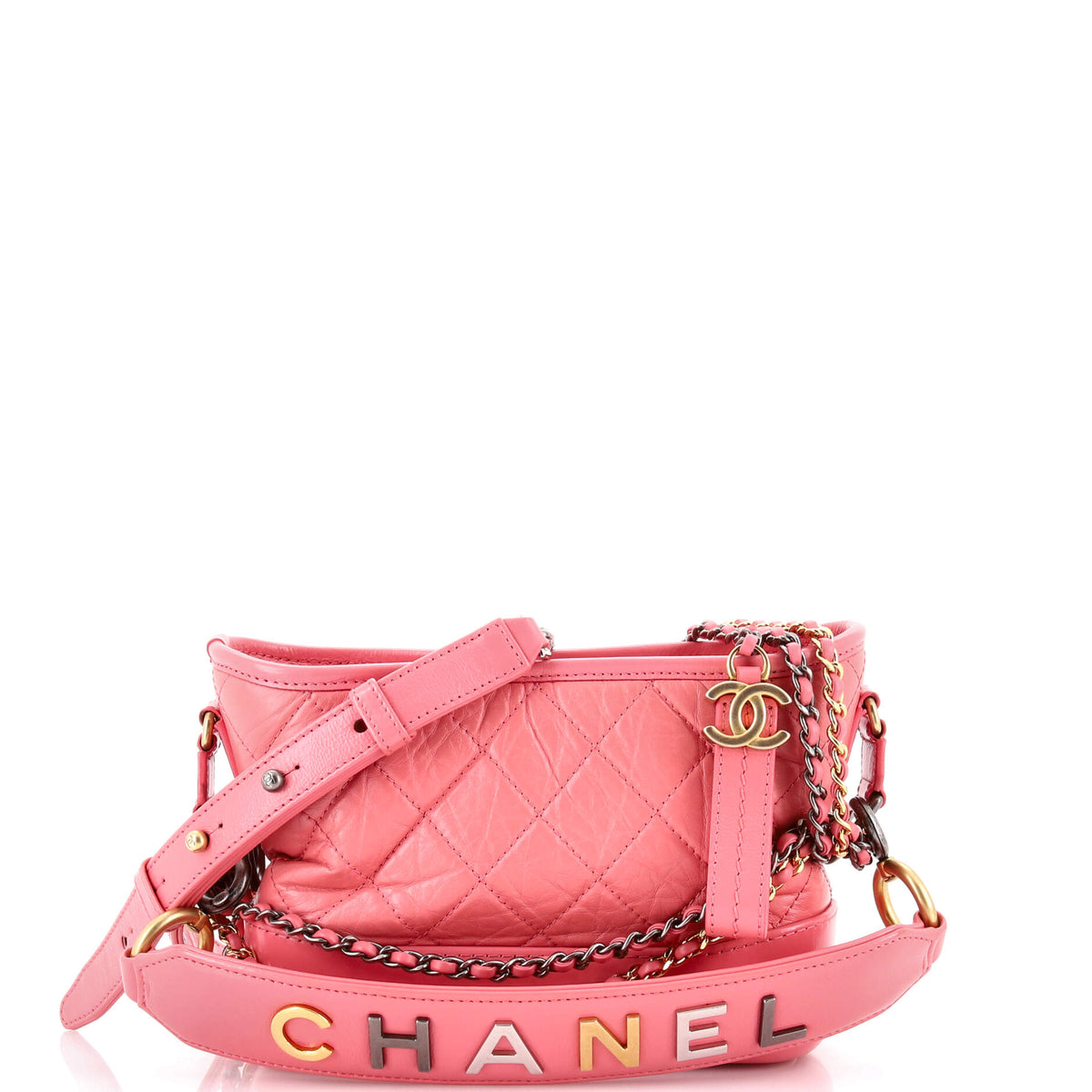 Chanel CHANEL Gabrielle Hobo with Logo Handle Quilted Aged Calfskin Small