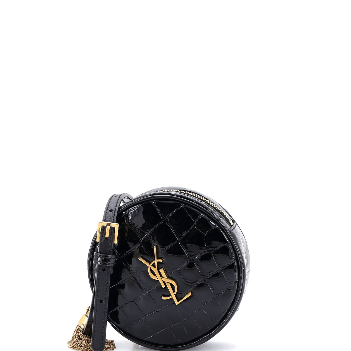 Saint Laurent Vinyle Round Camera Bag Crocodile Embossed Patent