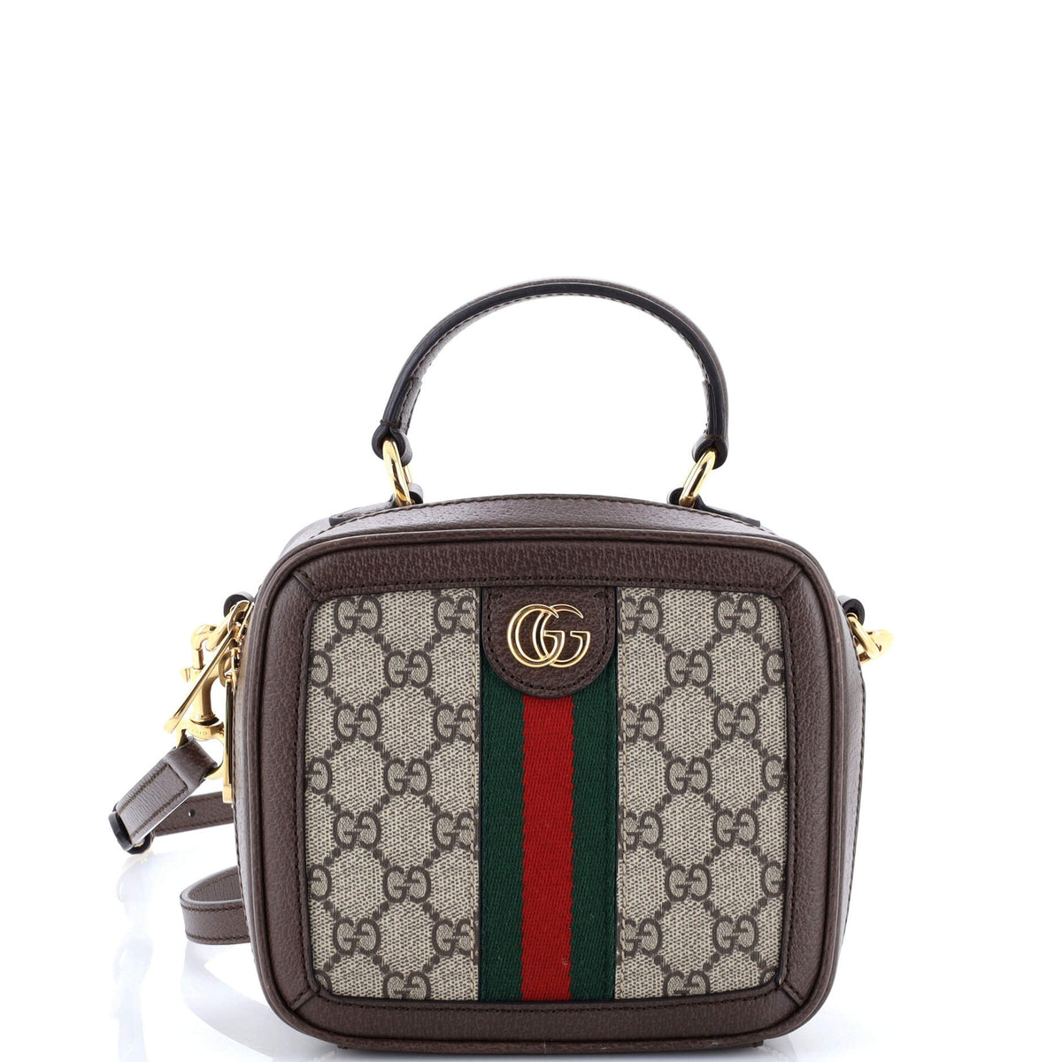 Gucci GUCCI Ophidia Zip Around Top Handle Bag GG Coated Canvas with Leather Mini