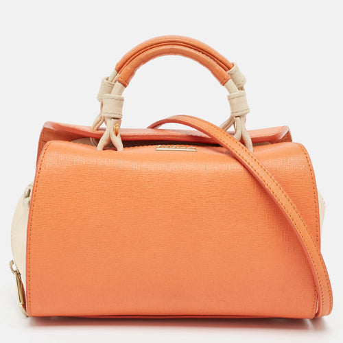 Orange/Light Beige Leather Mini Venus Satchel