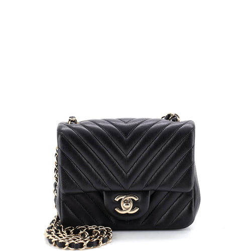 CHANEL Square Classic Single Flap Bag Chevron Lambskin Mini