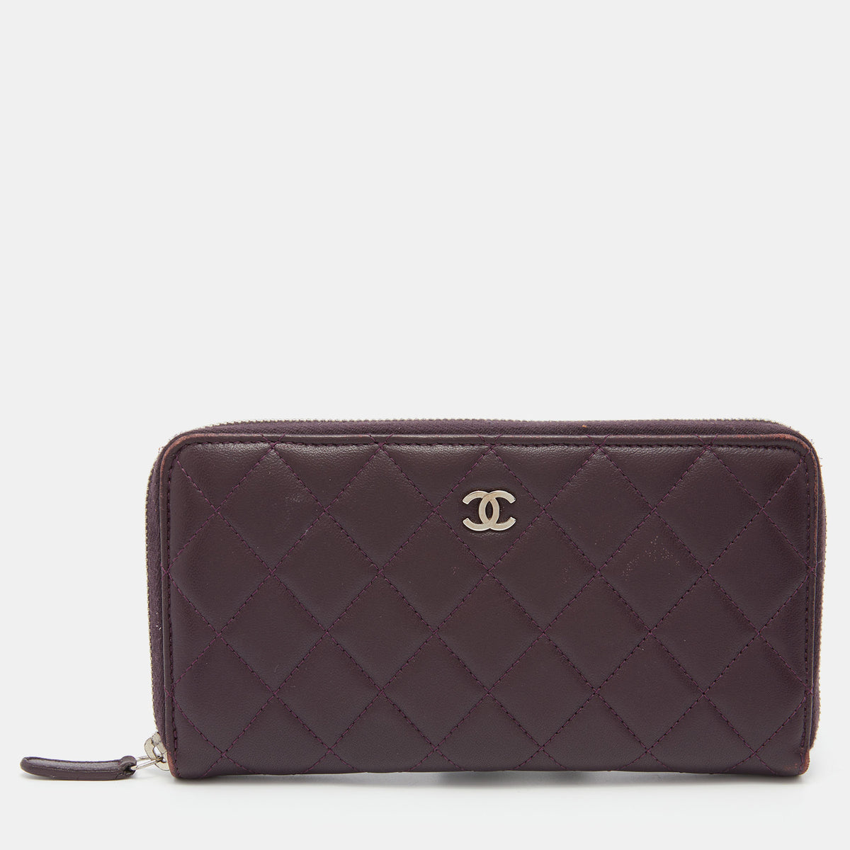 Chanel Purple Quilted Leather CC Zip Around Wallet