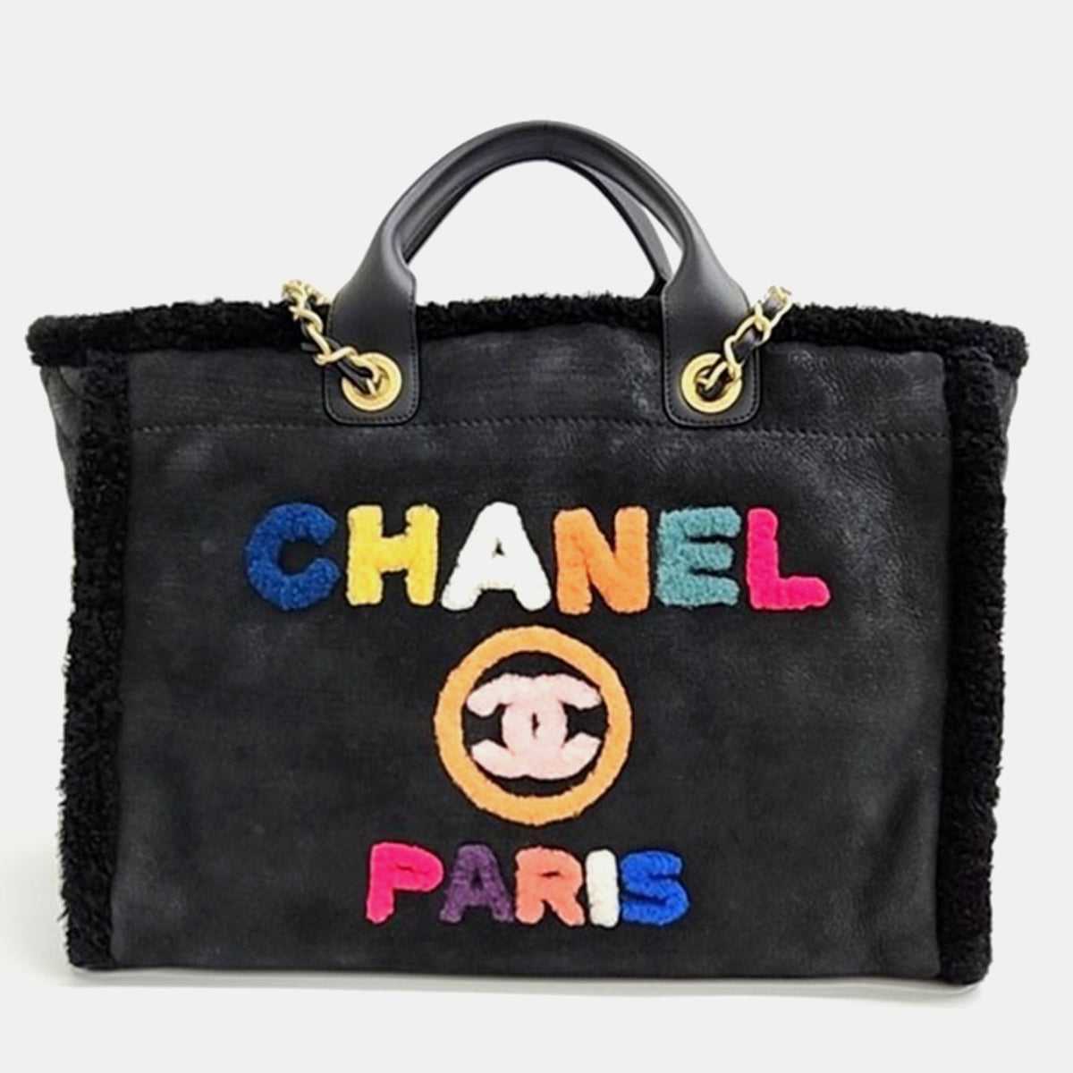 Chanel Black Shearling Medium Deauville Tote Bag