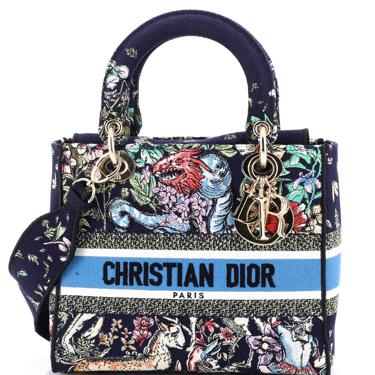 Christian Dior Lady D-Lite Bag Embroidered Canvas Medium