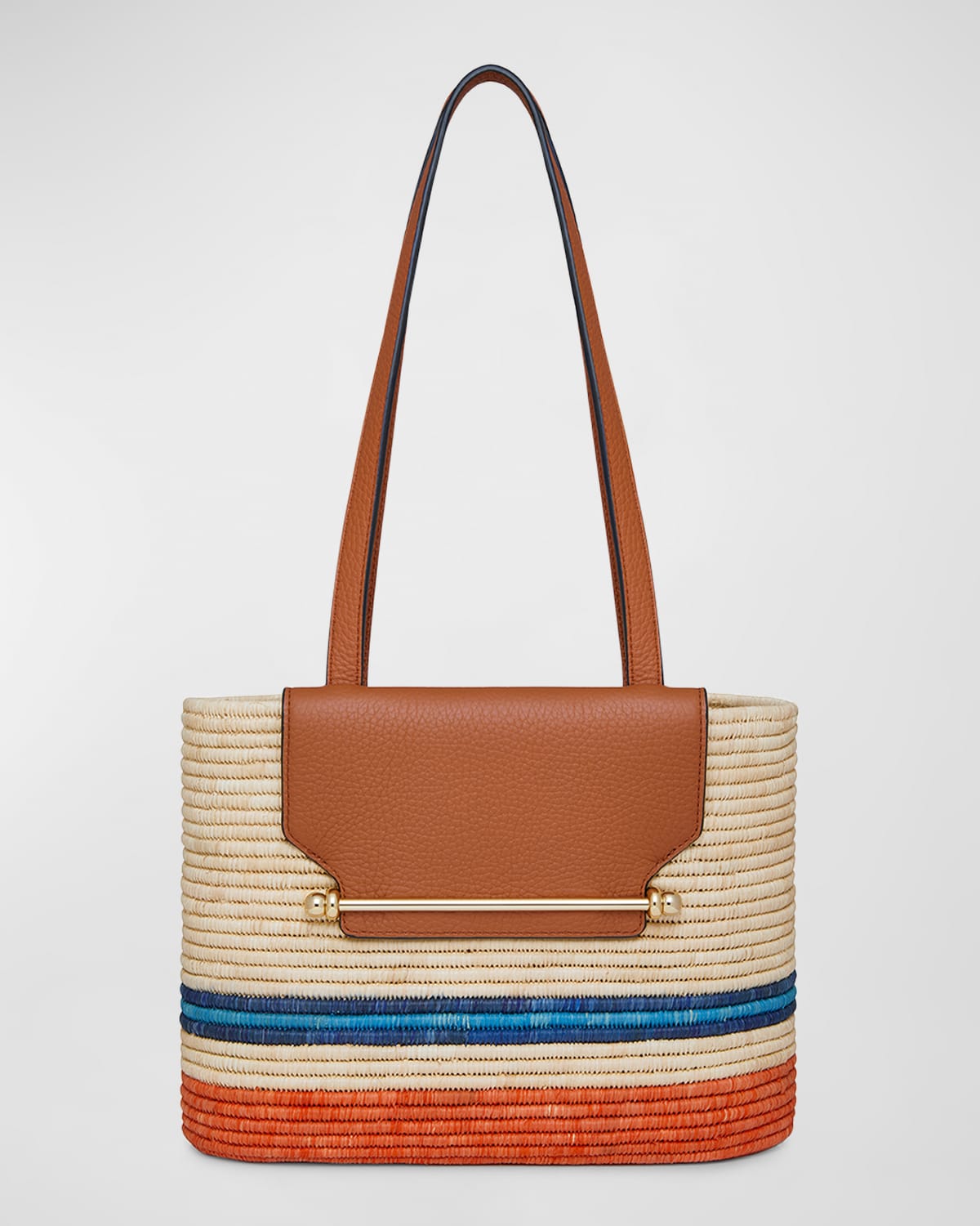 Strathberry Striped Basket Raffia & Leather Tote Bag