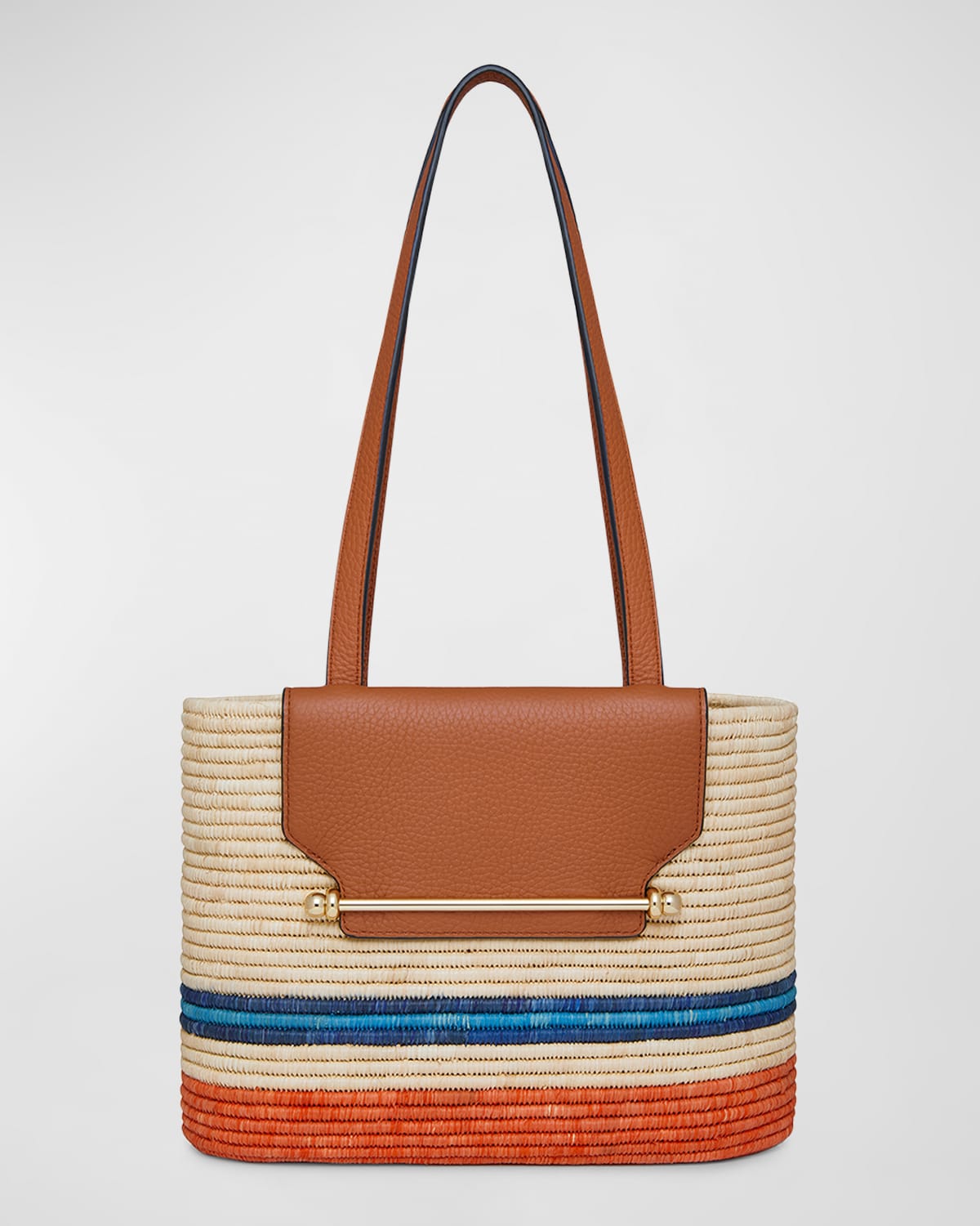 Strathberry Striped Basket Raffia & Leather Tote Bag