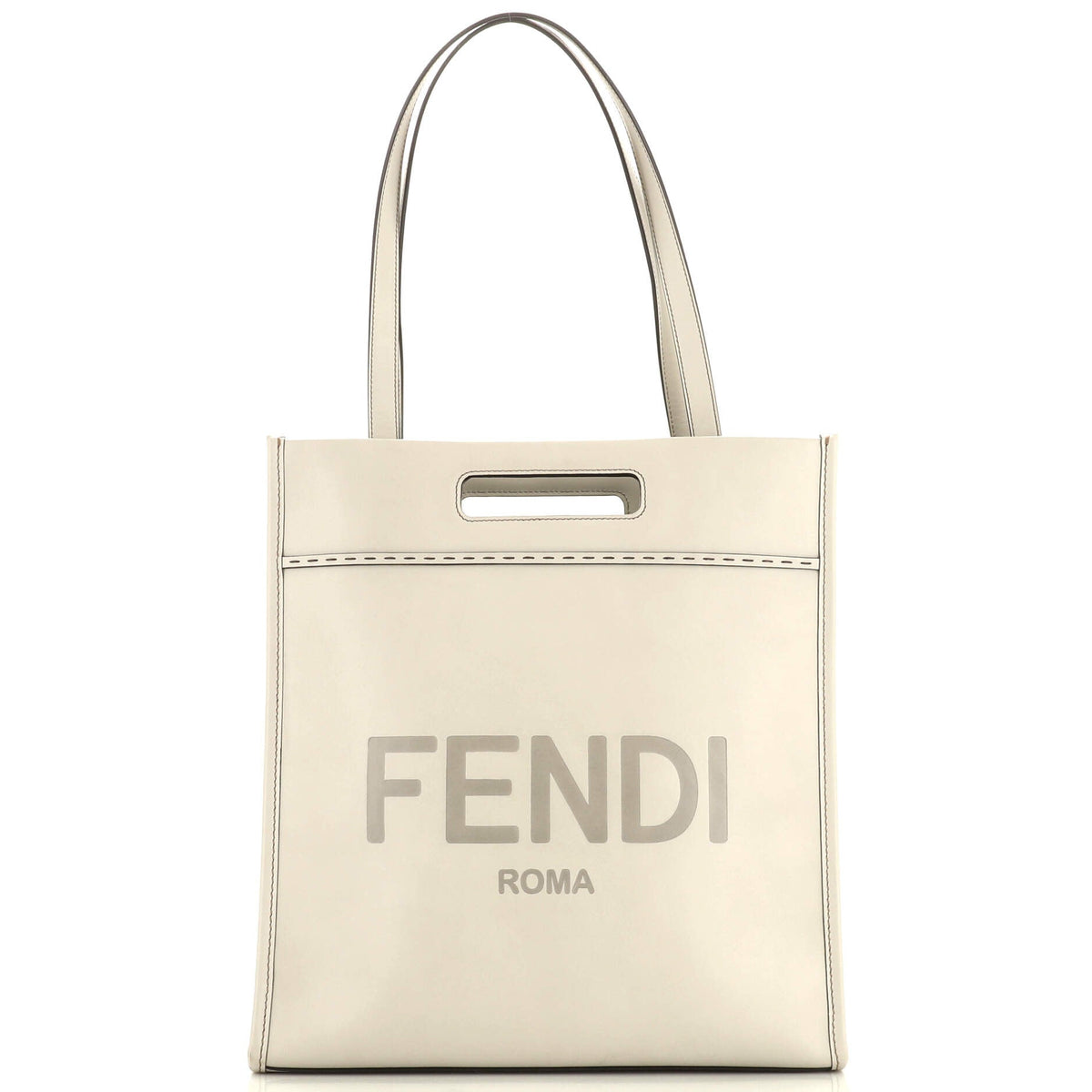 Fendi FENDI North South Logo Cutout Handle Shopper Tote Leather
