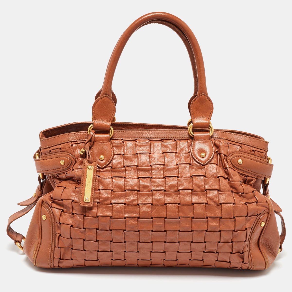 Escada Brown Woven Leather Horizontal Margaretha Tote