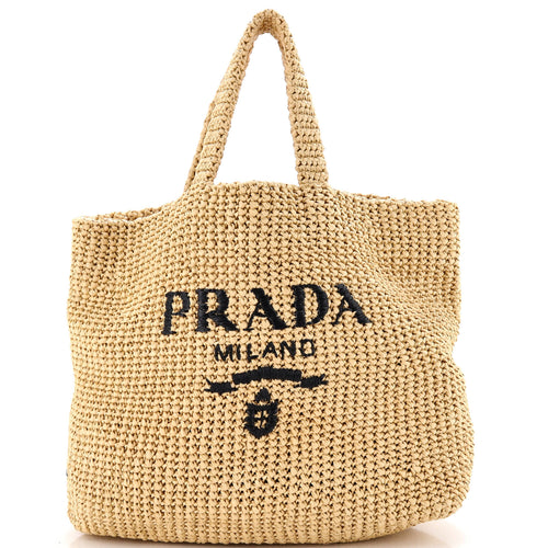 PRADA Logo Tote Raffia Medium