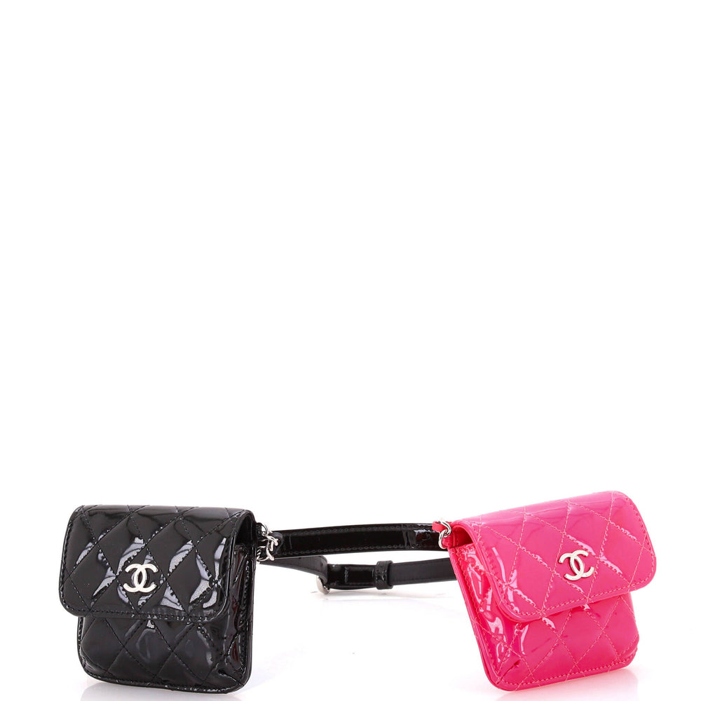 CHANEL CC Double Chain Waist Bag Quilted Patent Mini