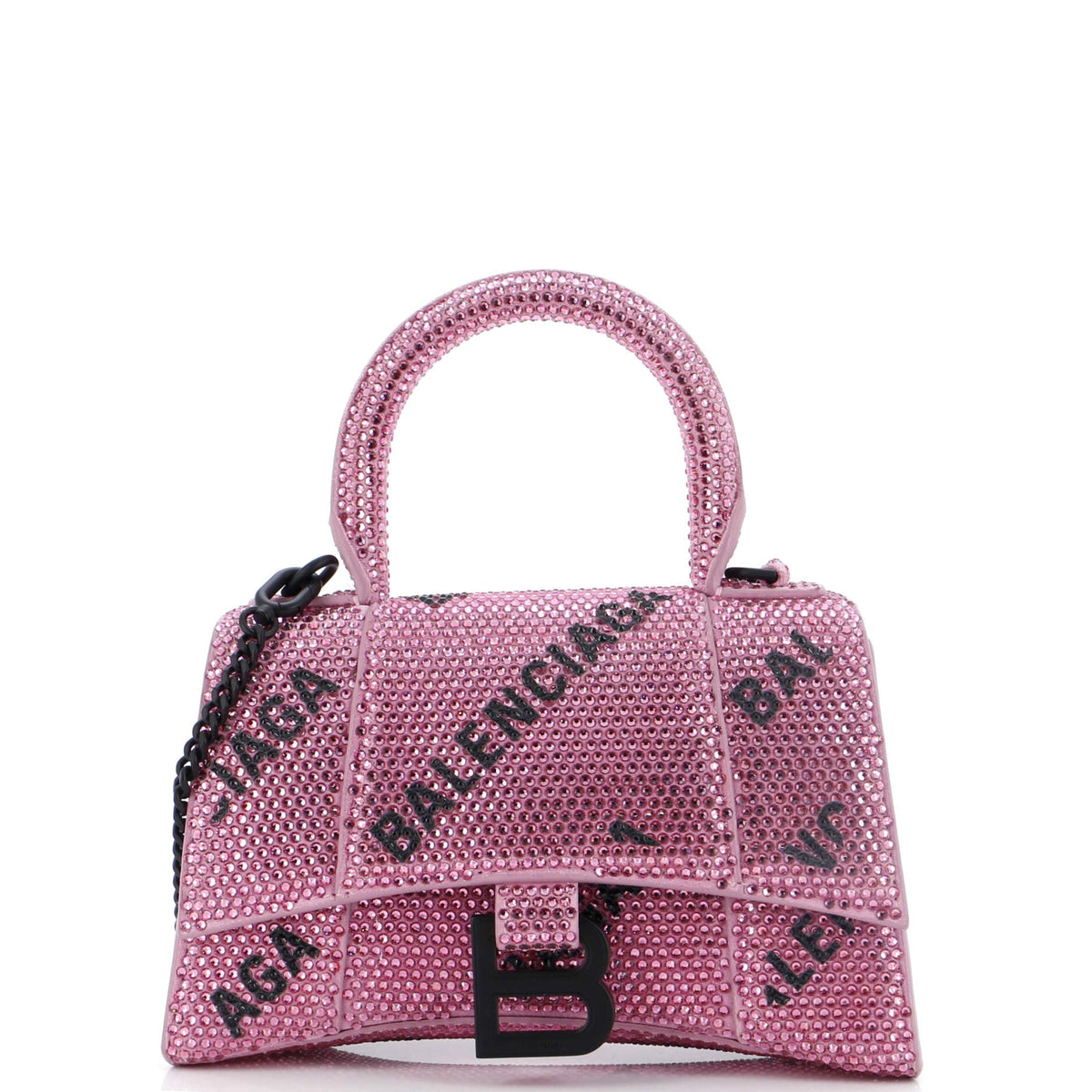 Balenciaga Hourglass Top Handle Bag Suede with Crystals XS