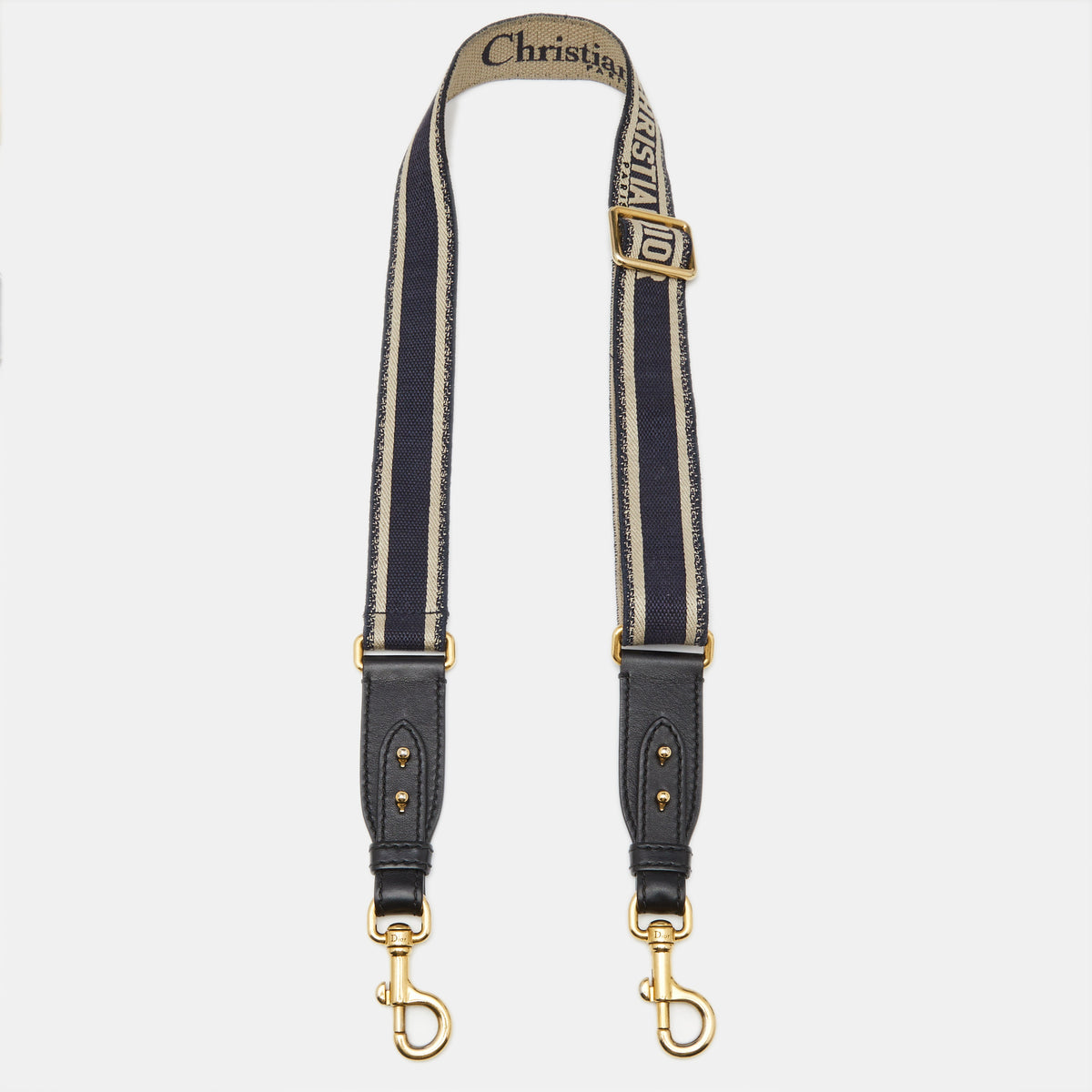 Dior Navy Blue/White Embroidered Logo Canvas and Leather Shoulder Bag Strap