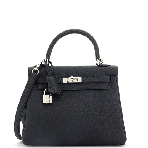Kelly Handbag Noir Togo with Palladium Hardware 25