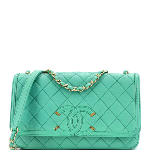 CHANEL Filigree Flap Bag Quilted Caviar Medium