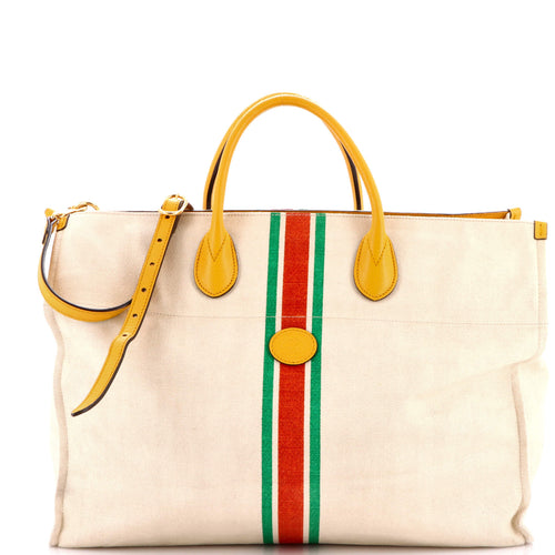GUCCI Interlocking G Web Tote Canvas Large