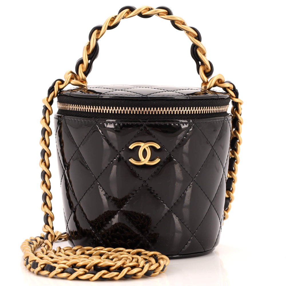 CHANEL Woven Chain Top Handle Vanity Bucket Bag Quilted Patent