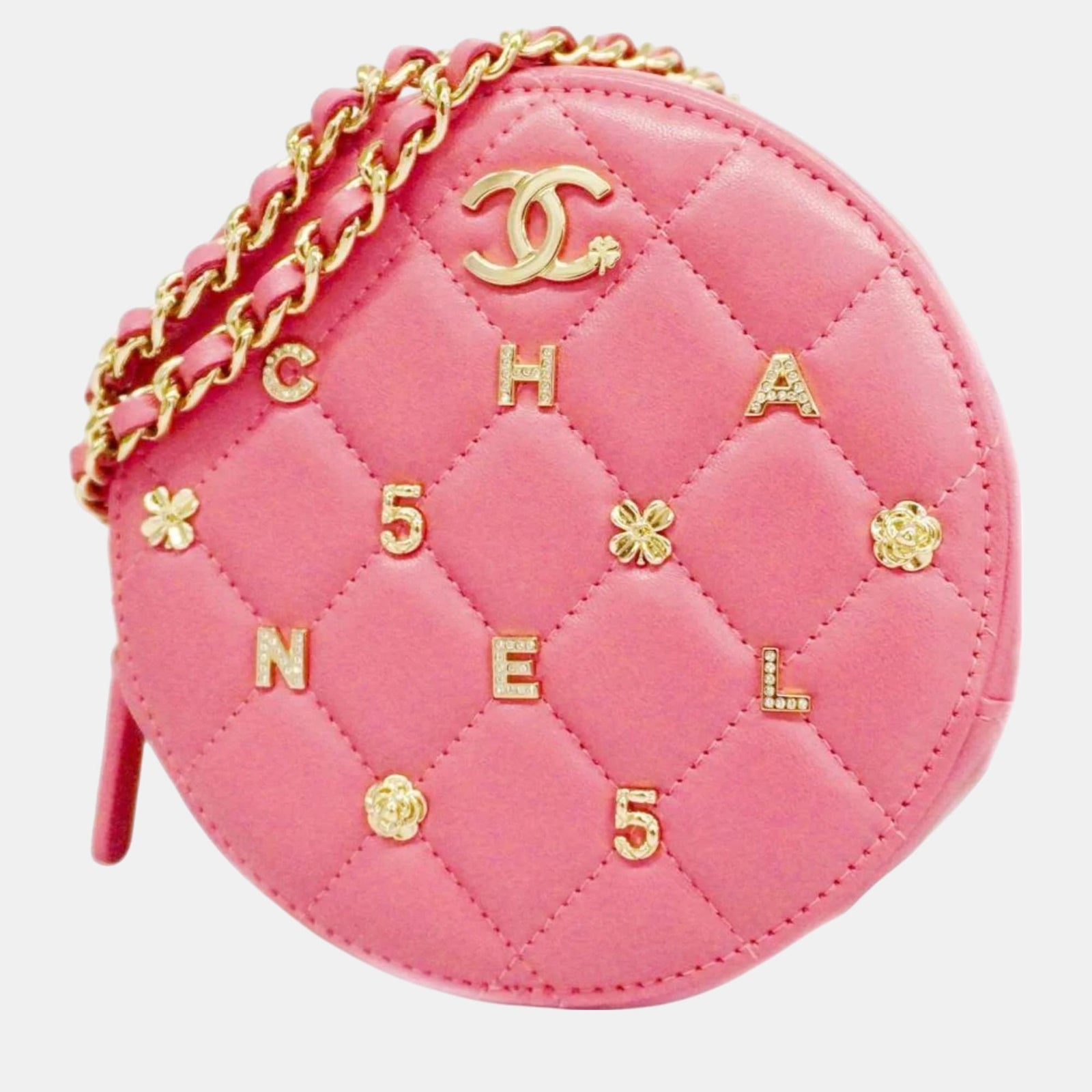 Chanel Runde Umhängetasche „Lucky Charms“ aus rosa Leder mit CC