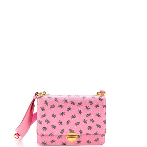 PRADA Pushlock Flap Shoulder Bag Printed Saffiano Medium