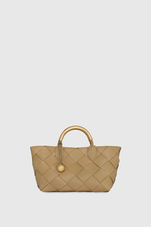 Frankie Woven Mini Tote Bag In Sesame
