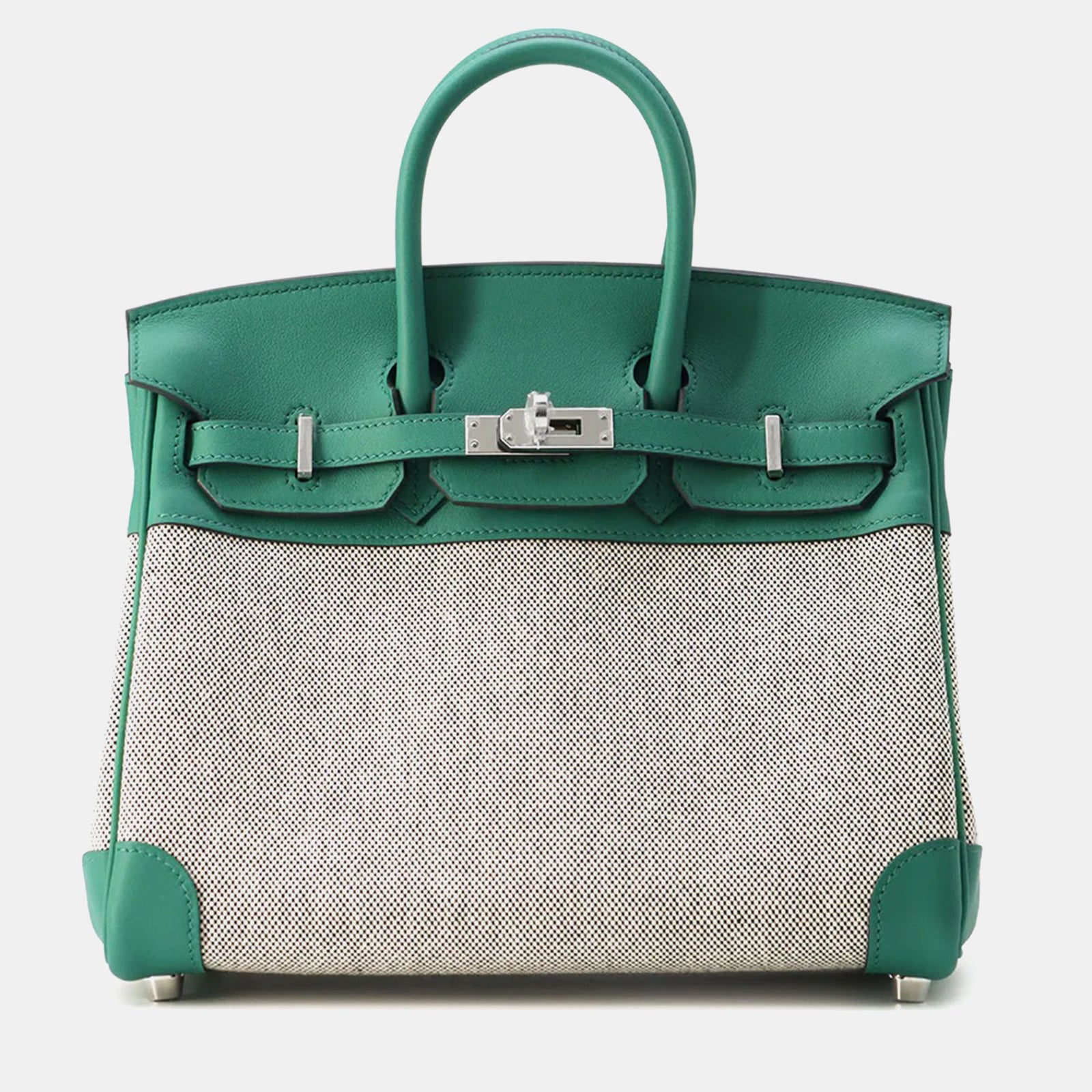 Herm?s Birkin Ecru/Vert Vertigo Toile H Swift Leder Größe 25