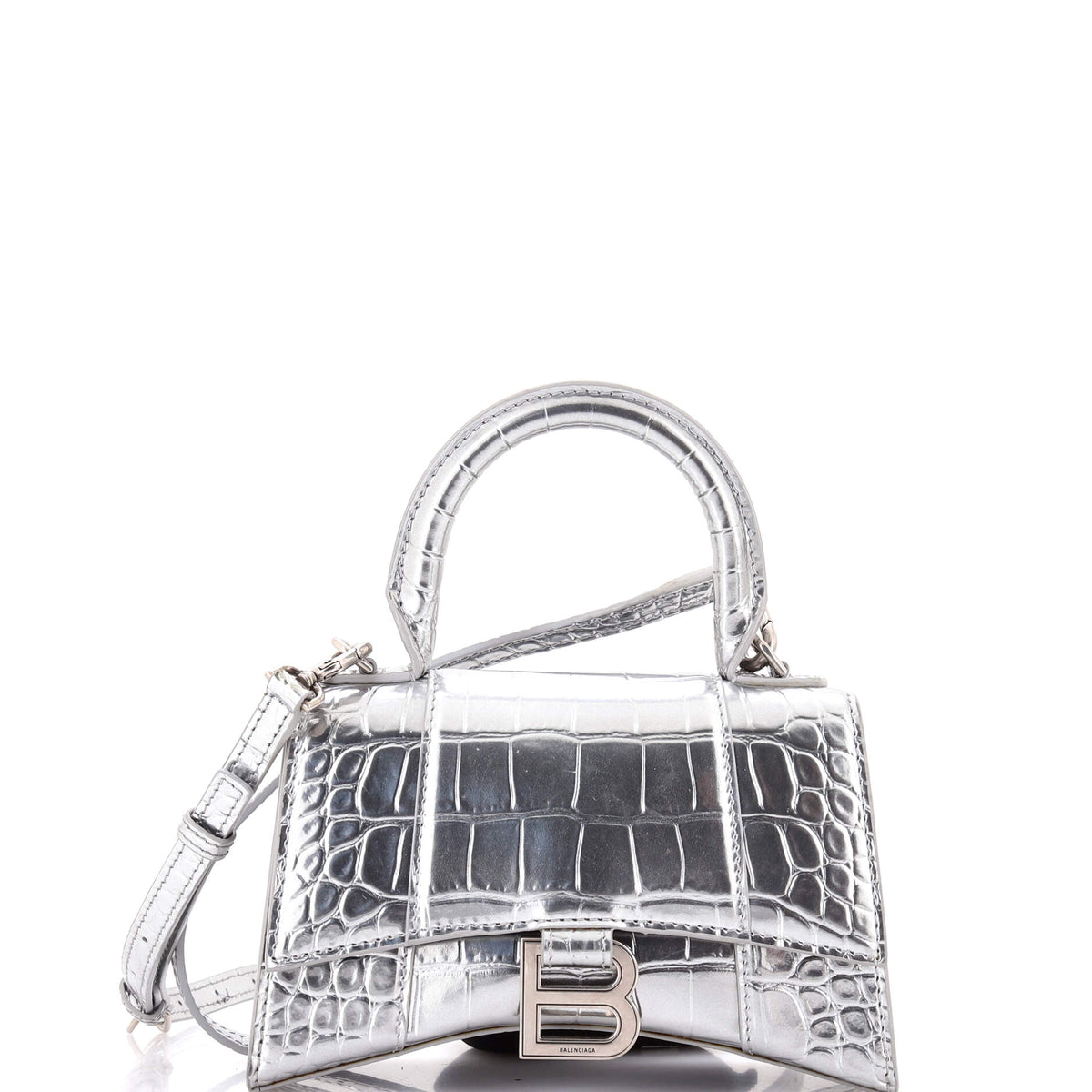 Balenciaga Hourglass Top Handle Bag Crocodile Embossed Leather XS