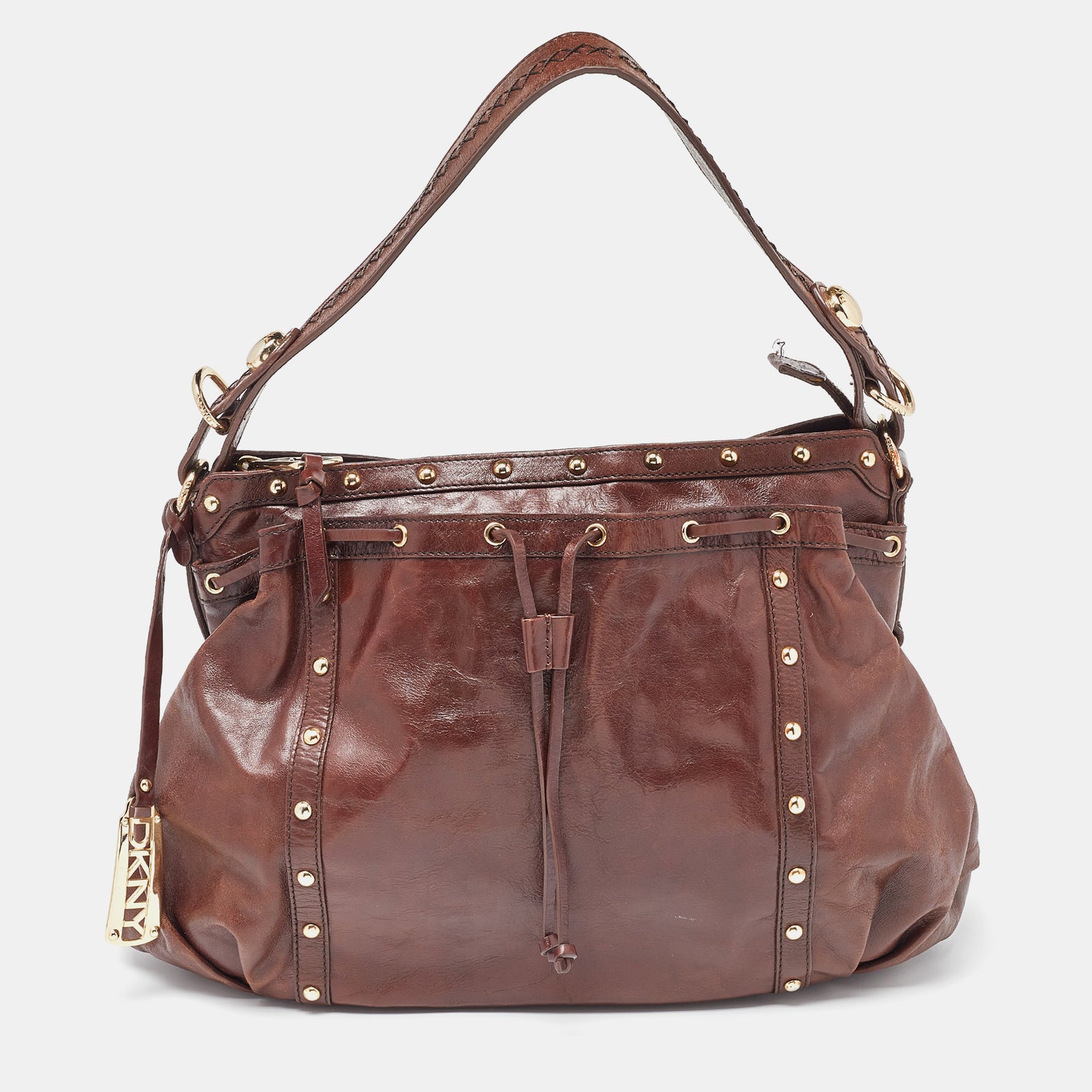 DKNY DKNY Brown Leather Studded Hobo