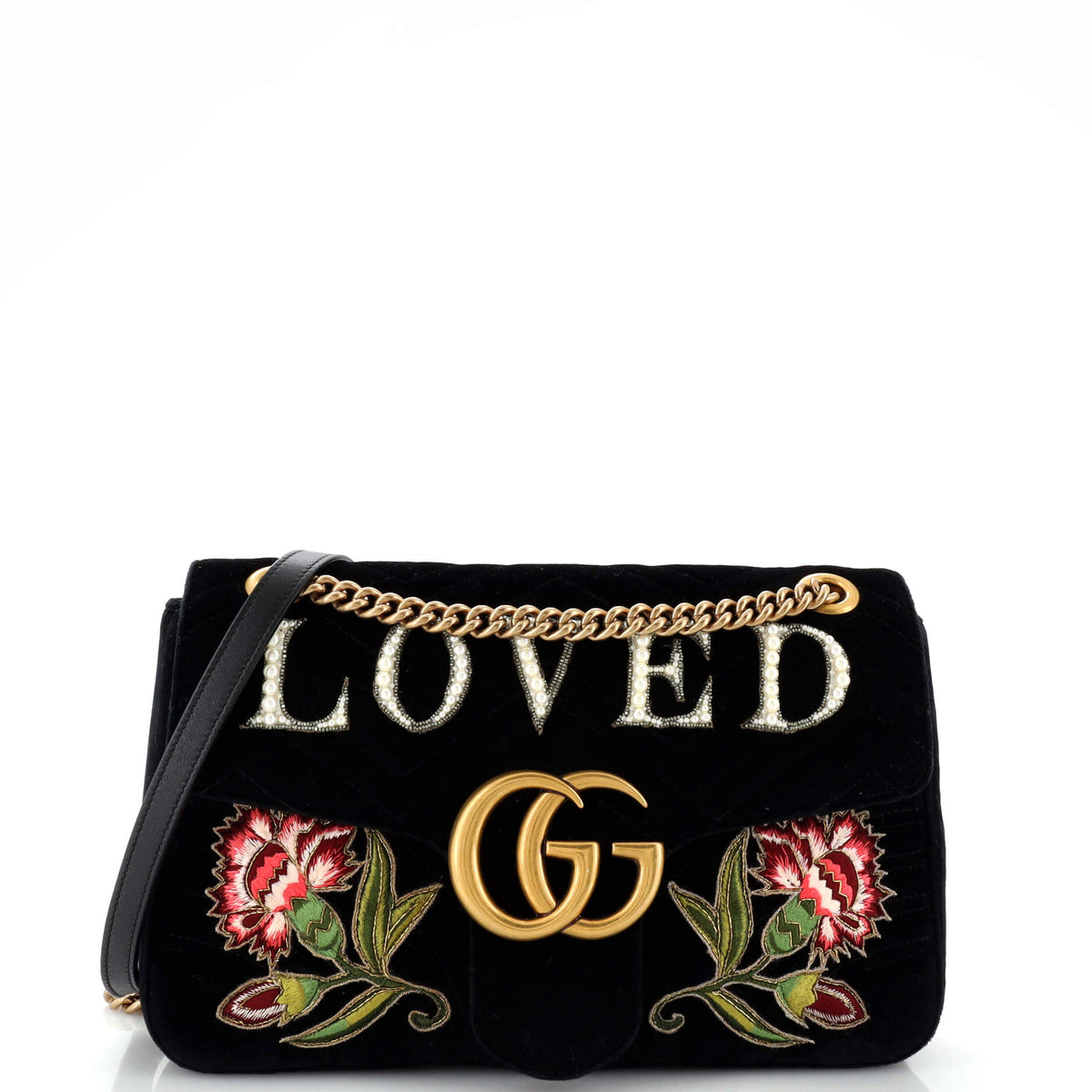 Gucci GUCCI GG Marmont Flap Bag Embroidered Matelasse Velvet Medium