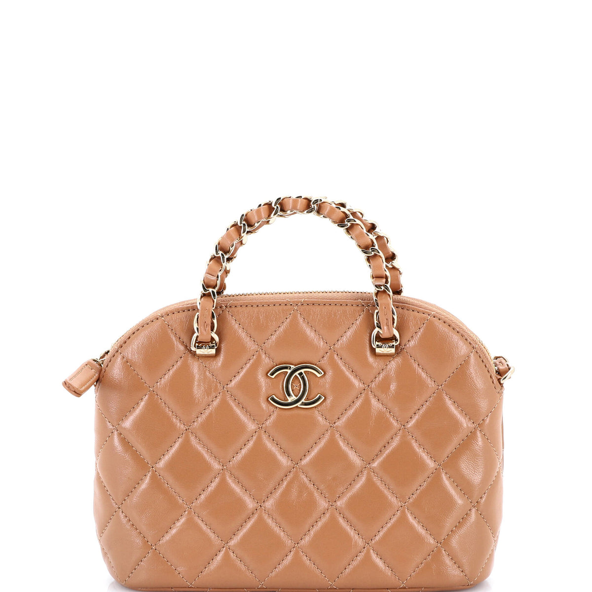 Chanel CHANEL CC Dome Zip Clutch with Chain Quilted Shiny Lambskin Mini