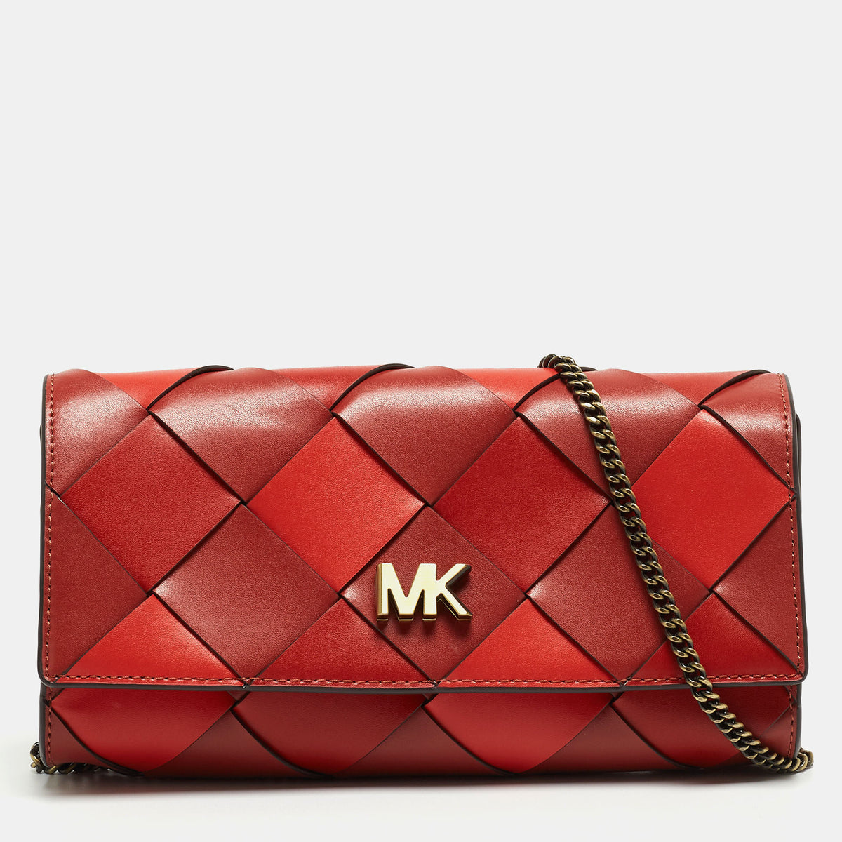 Michael Kors Brick Red/Orange Woven Leather Mott Chain Shoulder Bag