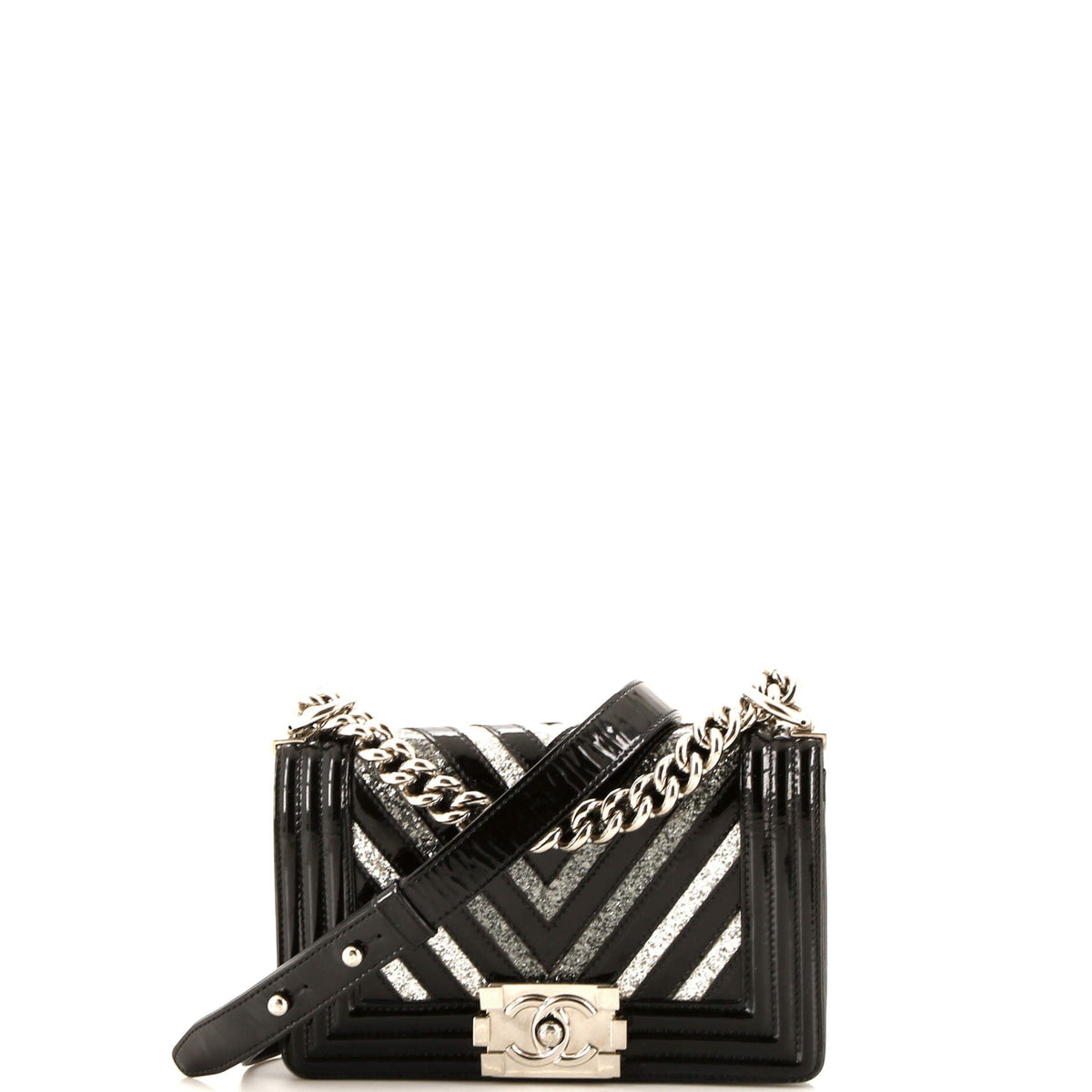 Chanel CHANEL Boy Flap Bag Chevron Patent with Glitter PVC Small