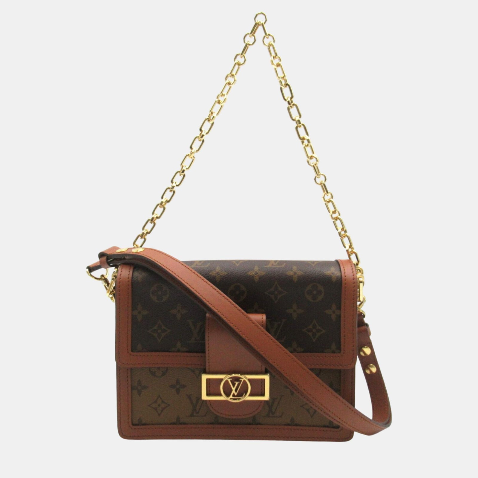 Louis Vuitton Braune Dauphine MM-Schultertasche aus beschichtetem Canvas mit Monogramm