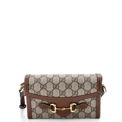 GUCCI Horsebit 1955 Flap Crossbody Bag GG Coated Canvas Mini