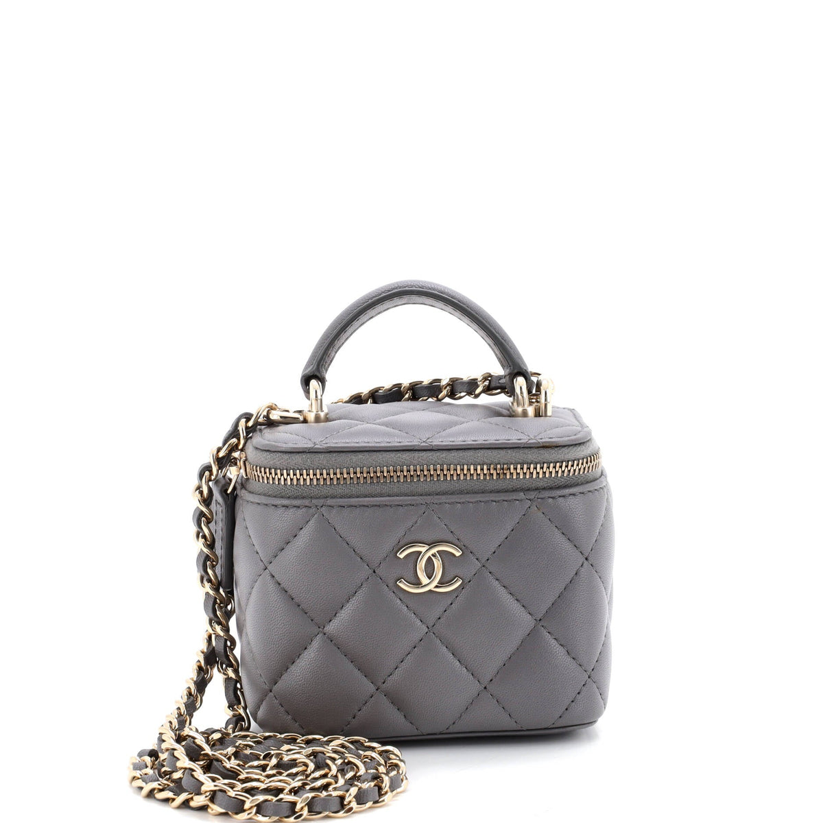 Chanel CHANEL Classic Top Handle Vanity Case with Chain Quilted Lambskin Mini