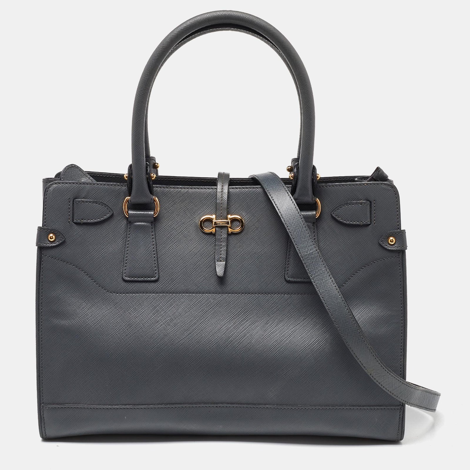 Salvatore Ferragamo Grey Leather Small Briana Tote