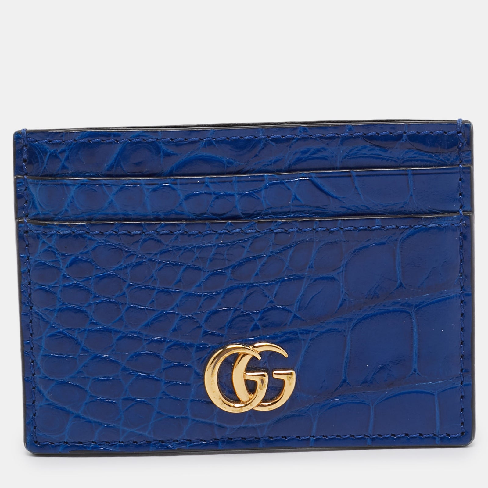 Gucci Porte-cartes GG Marmont en alligator bleu