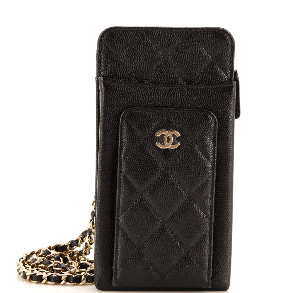 CHANEL O Phone Holder Crossbody Bag Quilted Caviar