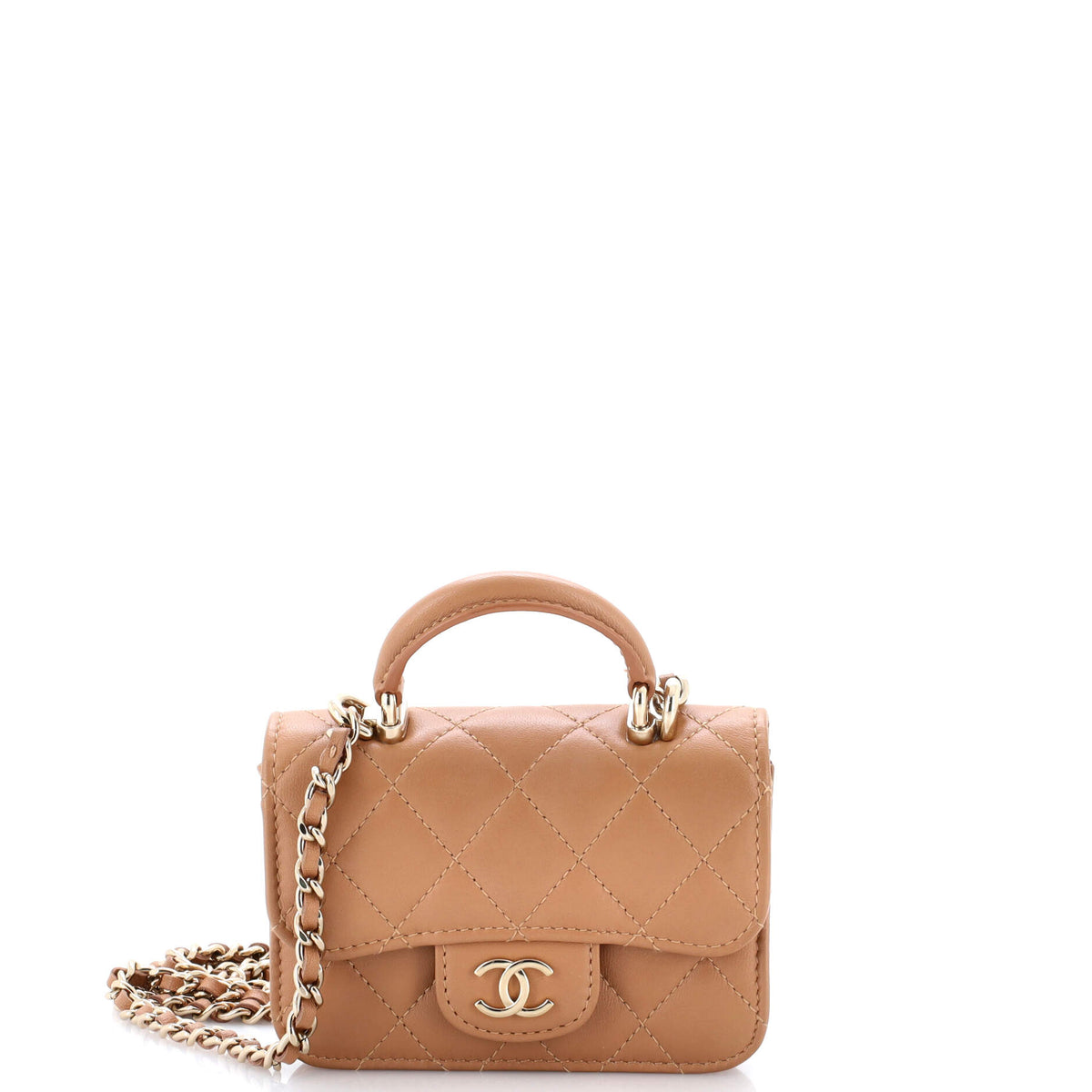 Chanel CHANEL Top Handle Flap Coin Purse with Chain Quilted Lambskin