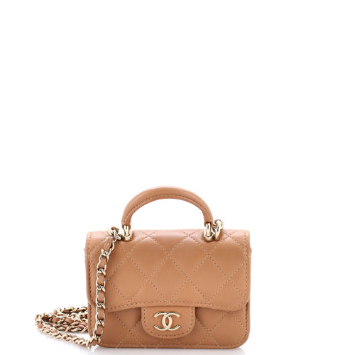CHANEL Top Handle Flap Coin Purse with Chain Quilted Lambskin