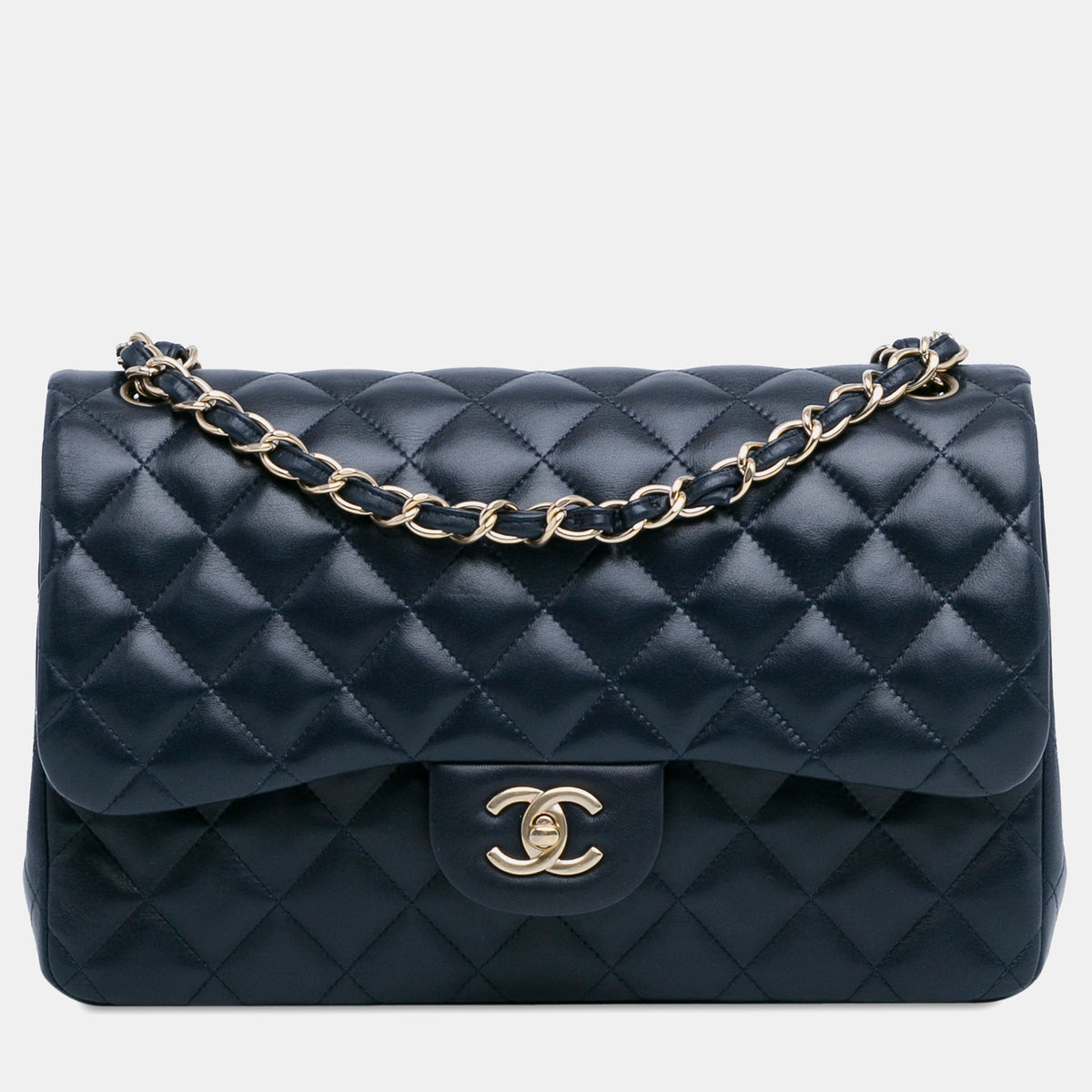 Chanel Navy Blue Lambskin Leather Jumbo Classic Double Flap Bag
