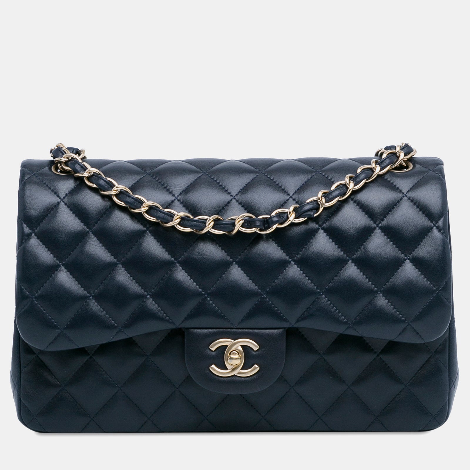 Chanel Marineblaue Jumbo-Tasche aus klassischem Lammleder mit Doppelklappe