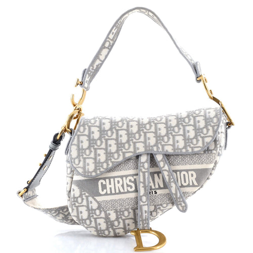 Saddle Handbag Logo Embroidered Oblique Canvas Medium