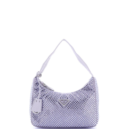 PRADA Re-Edition 2000 Hobo Crystal Embellished Satin Mini