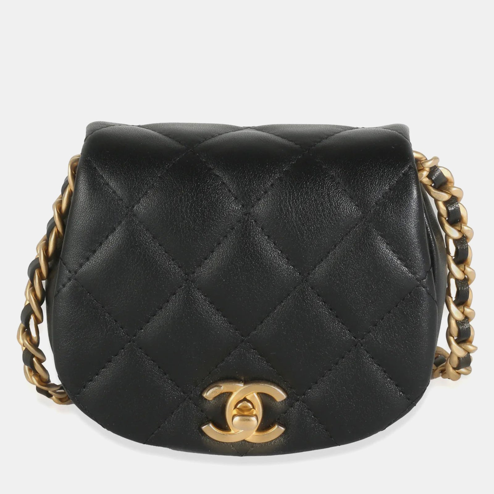 Chanel Schwarze, gesteppte Mini-Clutch aus Coco Mail aus Lammleder mit Kette